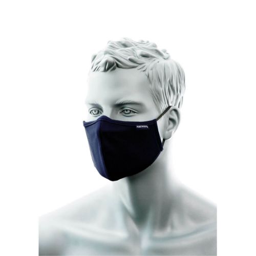 Portwest 2-Ply Anti-Microbial Fabric Face Mask with Nose Band (Pk25) Navy Navy
